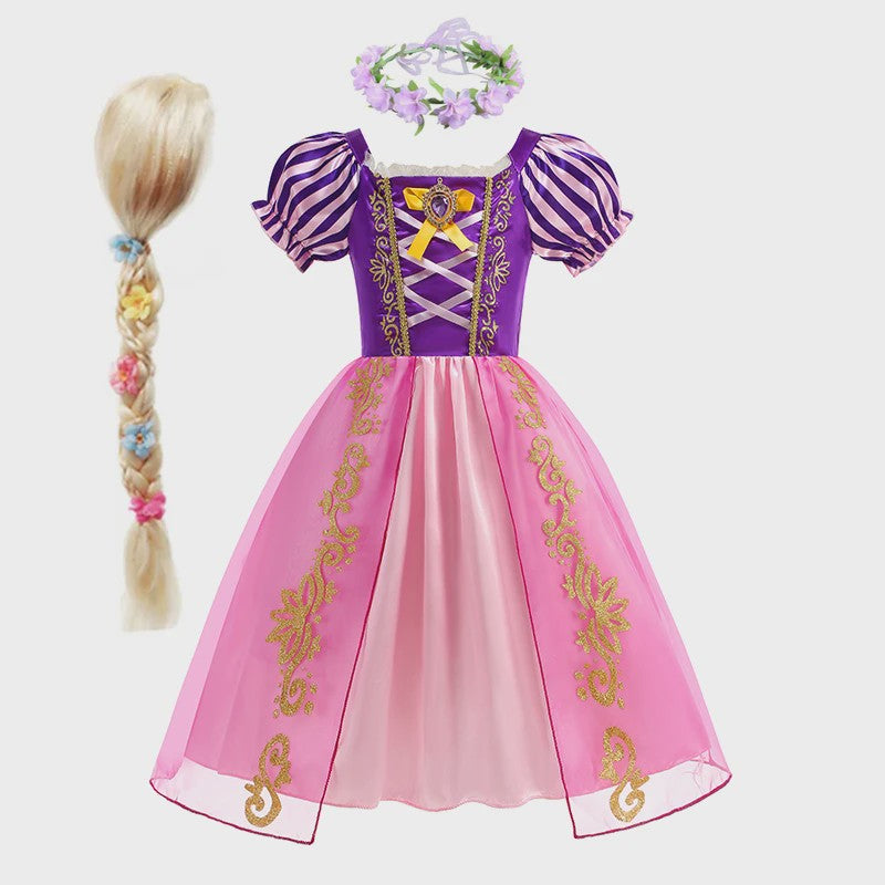 Prinsessenjurk Rapunzel voor Meisjes - Paars met Pofmouwen | Verkleedjurk & Feestjurk