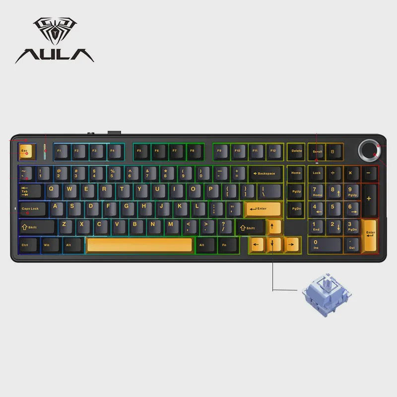 AULA F99PRO Mechanisch Gaming Toetsenbord - 99 toetsen, 3 Modi, Hot-Swappable, Gasket Structuur, Media Knop