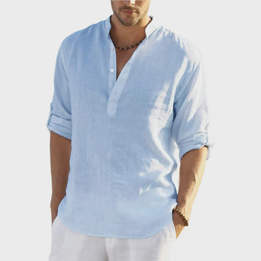 Heren Linnen Blouse Casual Lange Mouw - Comfortabele Vrijetijdstop