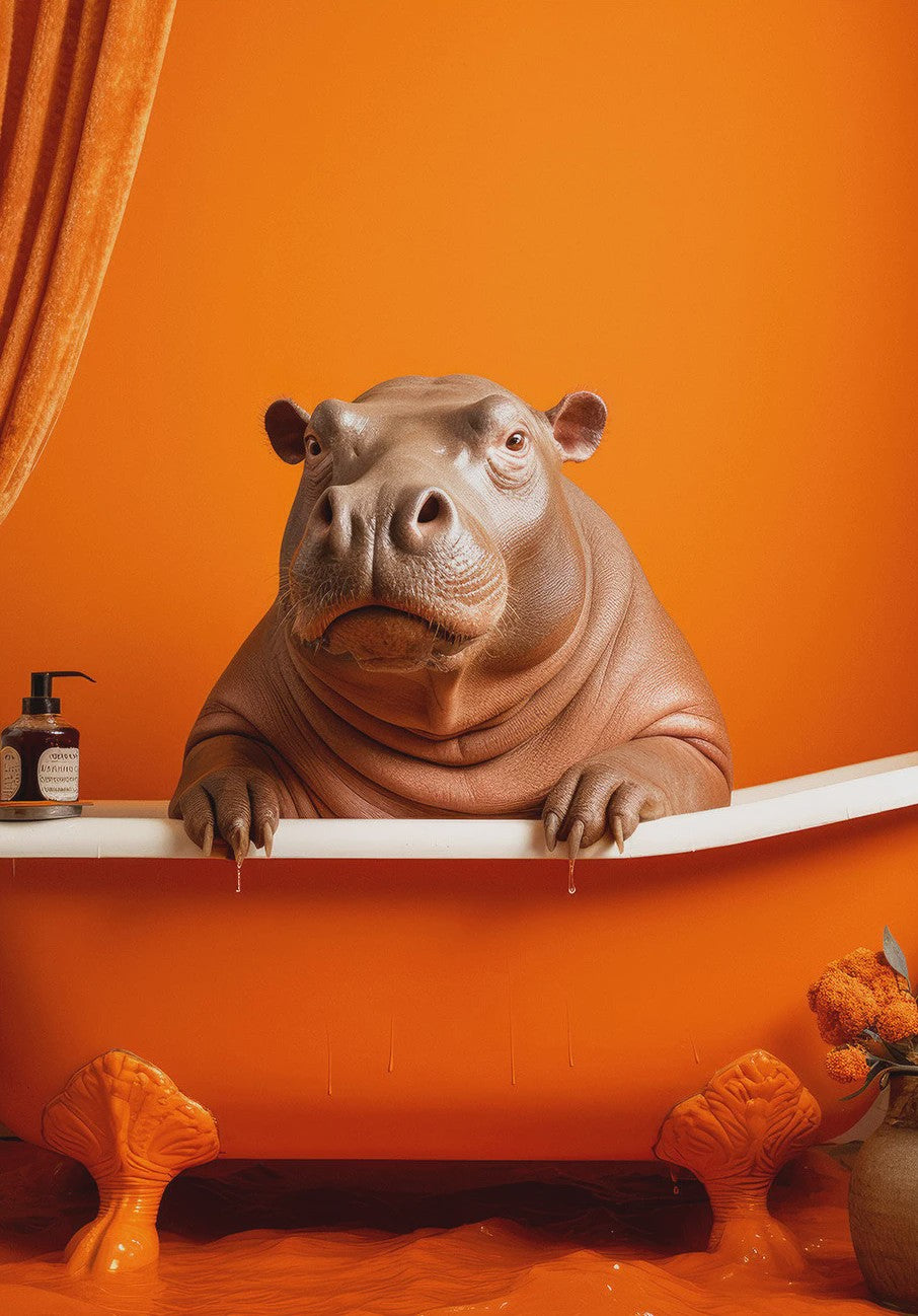 Grappige Dieren Poster Set - Kangoeroe, Nijlpaard, Olifant in Bad - Canvas Muurdecoratie