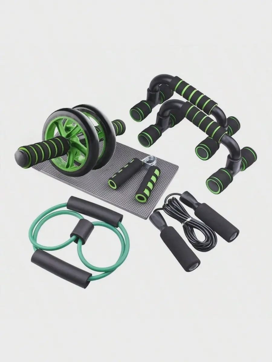 7-delige Home Workout Set: Springtouw, Handknijper, Push-up Bars & Buikroller