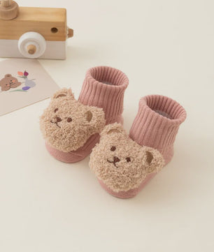Schattige Babysokjes met Beer - Zacht Katoen, Anti-slip, Lente/Herfst