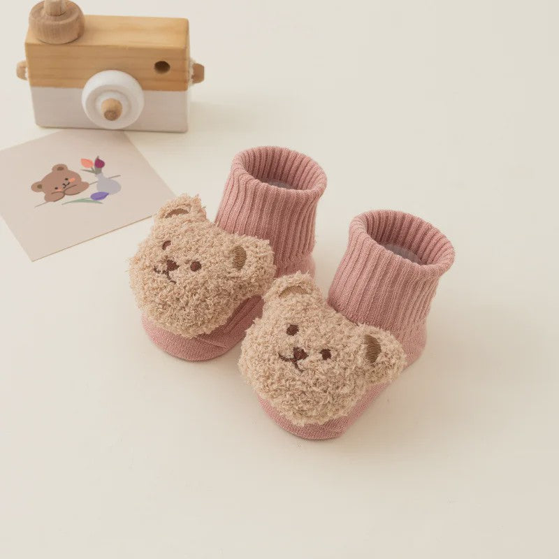 Schattige Babysokjes met Beer - Zacht Katoen, Anti-slip, Lente/Herfst