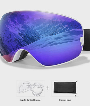 Ski Bril Heren Dames Tieners - UV400 Anti-Condens, Inclusief Optisch Frame & Tas