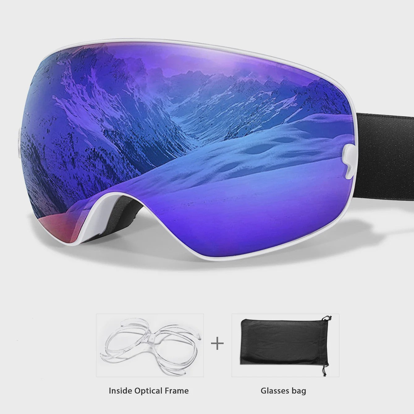 Ski Bril Heren Dames Tieners - UV400 Anti-Condens, Inclusief Optisch Frame & Tas