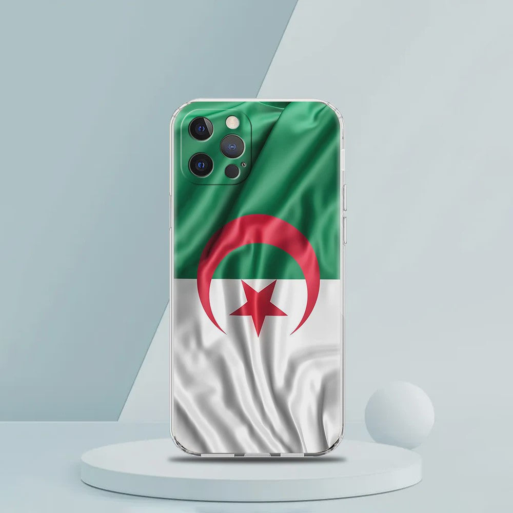Transparante TPU Hoesje met Algerijnse Vlag - Schokbestendig voor iPhone (Diverse Modellen)