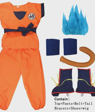 Son Goku Kinderkostuum met Pruik en Staart - Anime Cosplay Feestkostuum