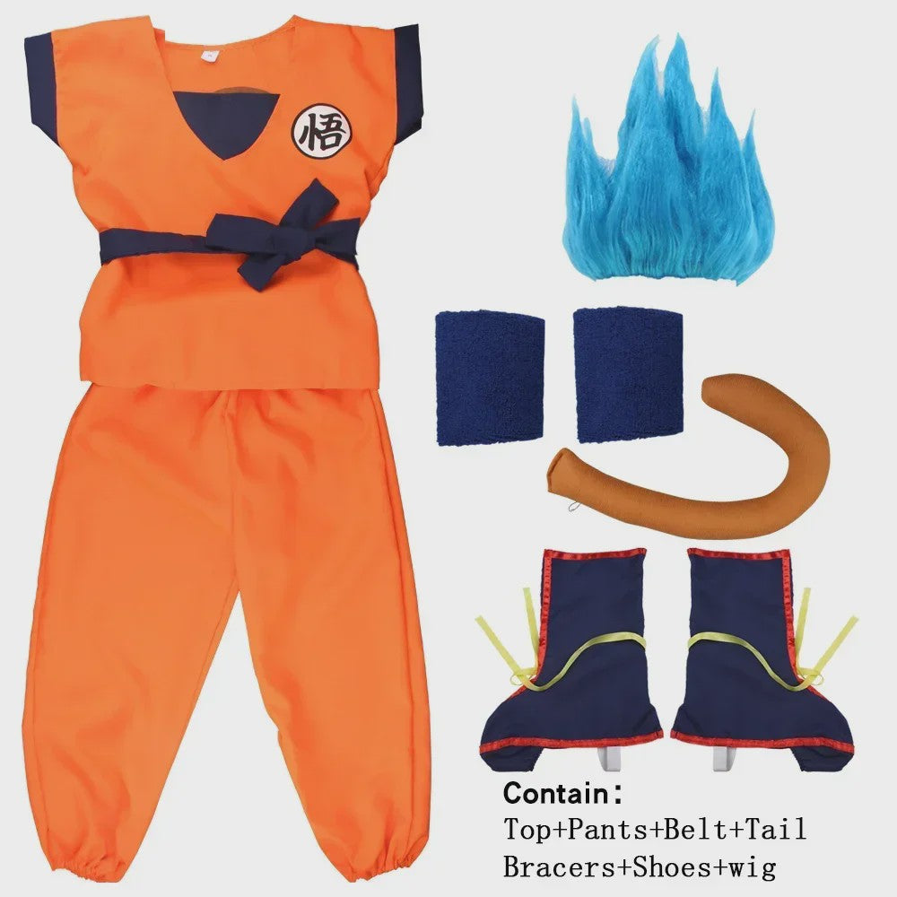 Son Goku Kinderkostuum met Pruik en Staart - Anime Cosplay Feestkostuum