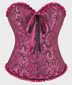 Victoriaans Jacquard Corset Top met Kant en Bloemenprint - Sexy Bustier voor Dames