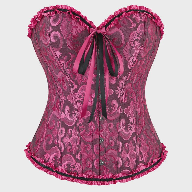 Victoriaans Jacquard Corset Top met Kant en Bloemenprint - Sexy Bustier voor Dames
