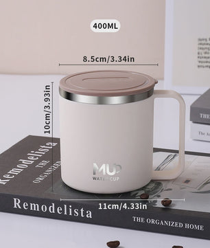 Geïsoleerde Koffiemok met Deksel - 400ML Dubbelwandig RVS Drinkbeker