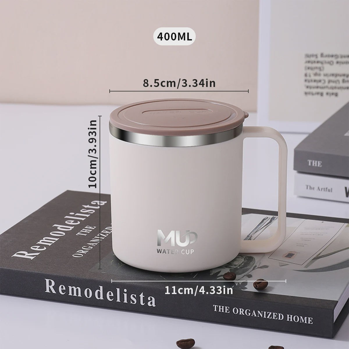 Geïsoleerde Koffiemok met Deksel - 400ML Dubbelwandig RVS Drinkbeker