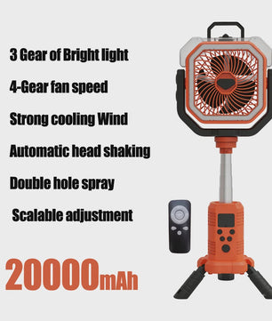 Oplaadbare Camping Ventilator met LED Licht & Afstandsbediening - 100 Uur Runtime