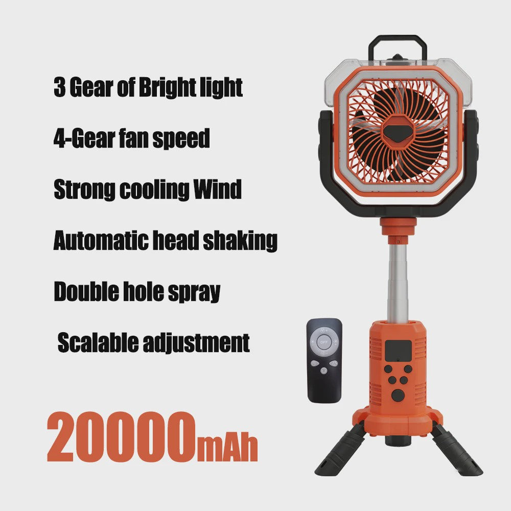 Oplaadbare Camping Ventilator met LED Licht & Afstandsbediening - 100 Uur Runtime