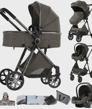 Magic ZC Premium 3-in-1 Baby Reiswieg & Kinderwagen Set - Luxe Beige, Compact, Inclusief Autostoel & Draagmand, Geschikt Vanaf Geboorte