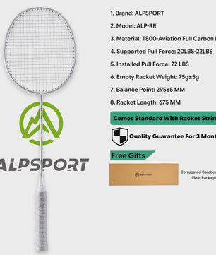 ALPSPORT RR Carbon Fiber Badminton Racket Set (2 stuks) - Offensief, 26LBS, Inclusief Tas & Shuttlecock - Ideaal voor Tieners