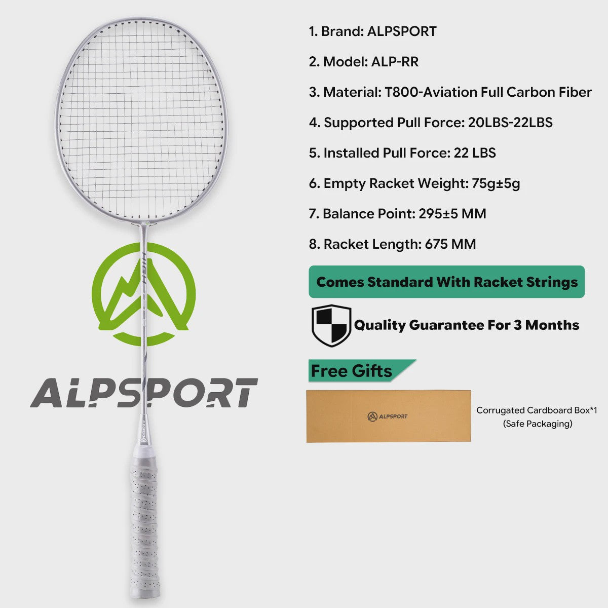 ALPSPORT RR Carbon Fiber Badminton Racket Set (2 stuks) - Offensief, 26LBS, Inclusief Tas & Shuttlecock - Ideaal voor Tieners