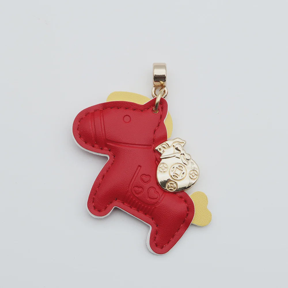 Luxe Paard Sleutelhanger - Handgemaakt Leer met Geluksmunt Charm