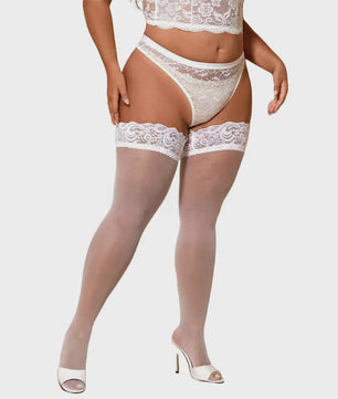 Ultra Dunne Kant Kousen tot Boven de Knie voor Plus Size Dames - Zwart & Wit
