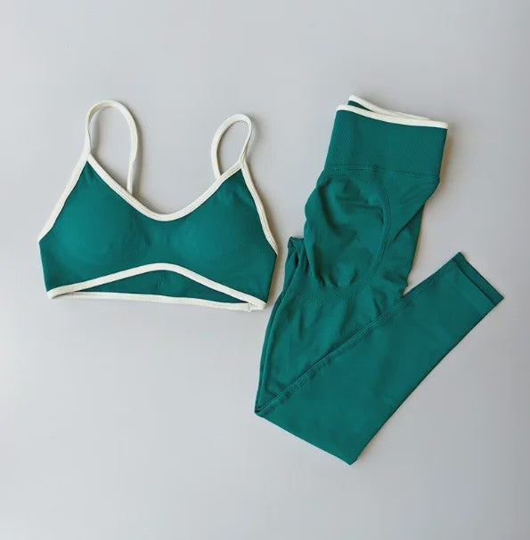 Naadloze 2-delige Sport Set: Leggings met Hoge Taille & Strappy Sport BH voor Fitness en Gym