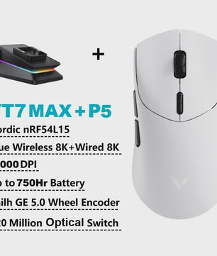Rapoo VT7 MAX Draadloze Gaming Muis: 8K Polling Rate, Ultralicht & 750u Batterij