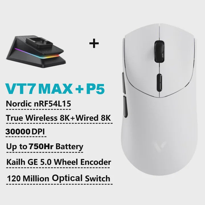 Rapoo VT7 MAX Draadloze Gaming Muis: 8K Polling Rate, Ultralicht & 750u Batterij
