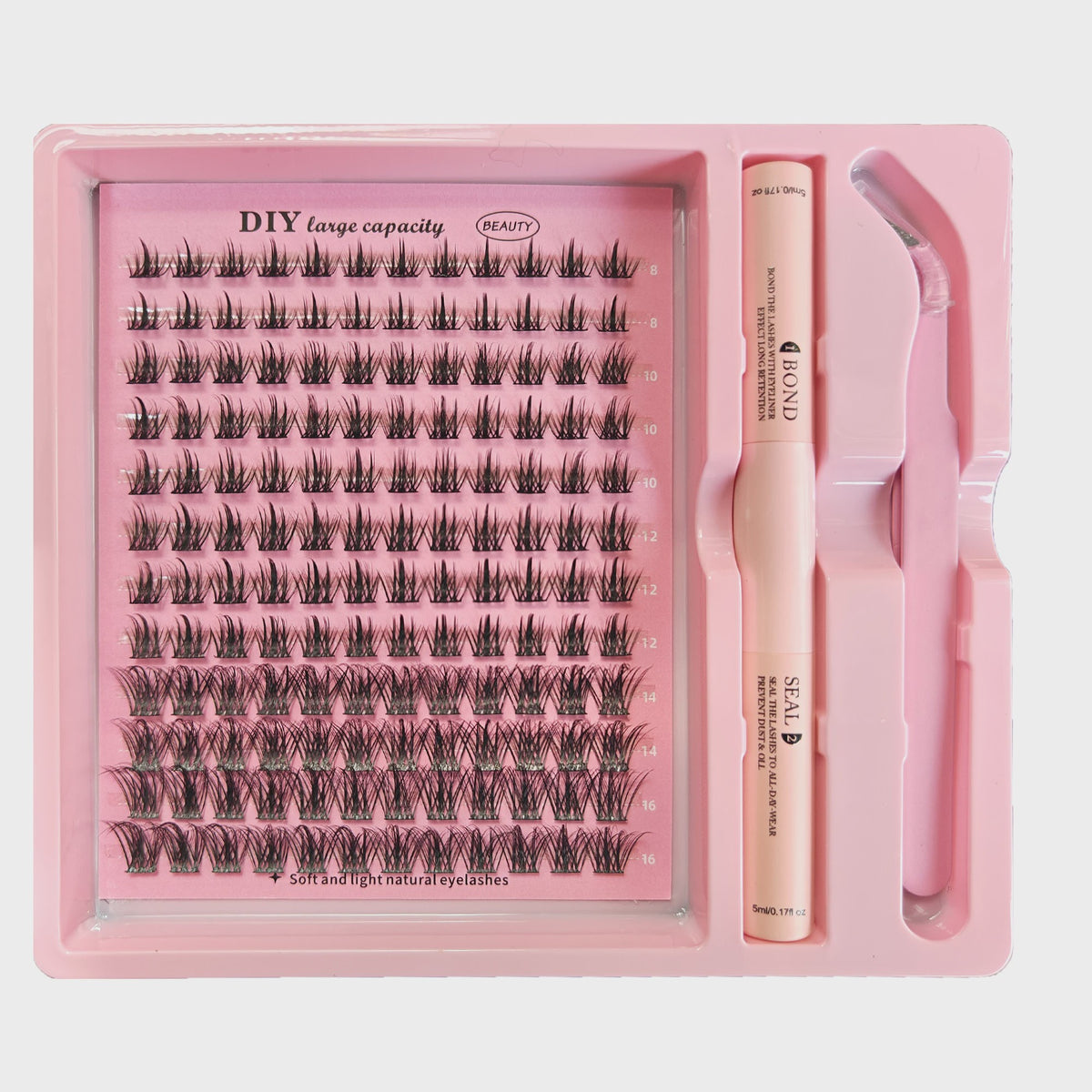 DIY Wimperextensie Set: Kluster Wimper Extensions met Bond, Seal & Tweezer (8-16mm)