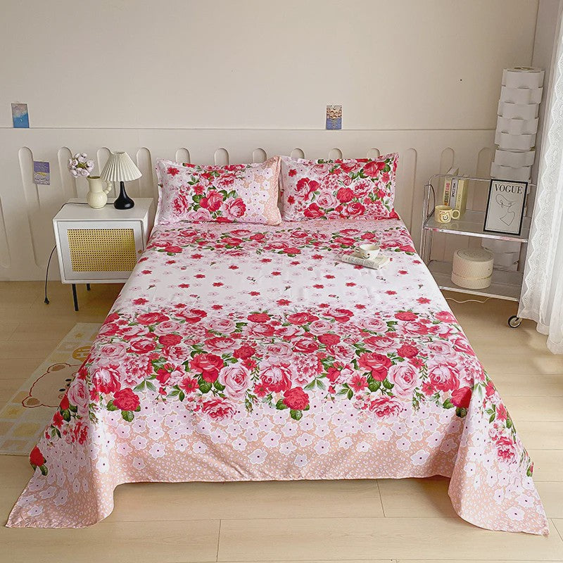 Rood Bloemenprint Top Sheet - Diverse Maten - 150x200 cm