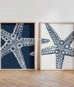 Retro Blauwe Sardine Canvas Poster - Mediterrane Stijl Wanddecoratie