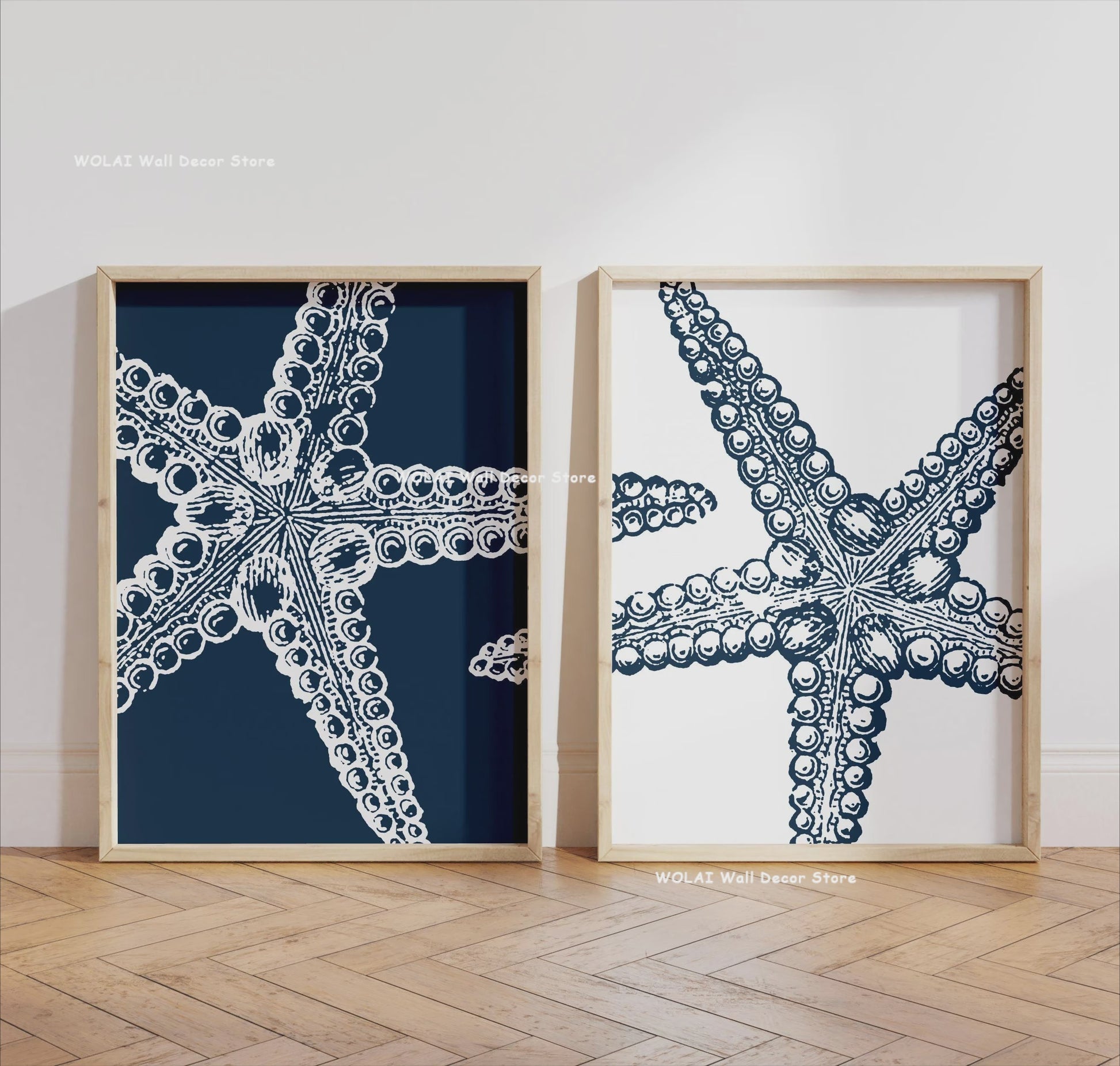 Retro Blauwe Sardine Canvas Poster - Mediterrane Stijl Wanddecoratie