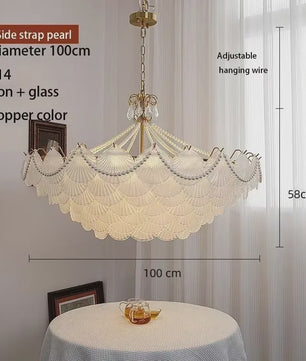 Moderne Koperen Plafondlamp met Schelp Glas en LED - Stijlvolle Hanglamp voor Woonkamer, Eetkamer & Slaapkamer