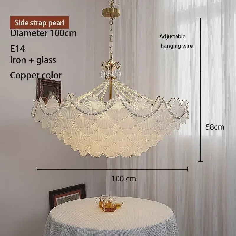 Moderne Koperen Plafondlamp met Schelp Glas en LED - Stijlvolle Hanglamp voor Woonkamer, Eetkamer & Slaapkamer