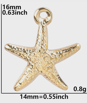 6x Goudkleurige Zee Dieren Bedeltjes Set - Schildpad, Schelp, Zeester - DIY Sieraden Maken
