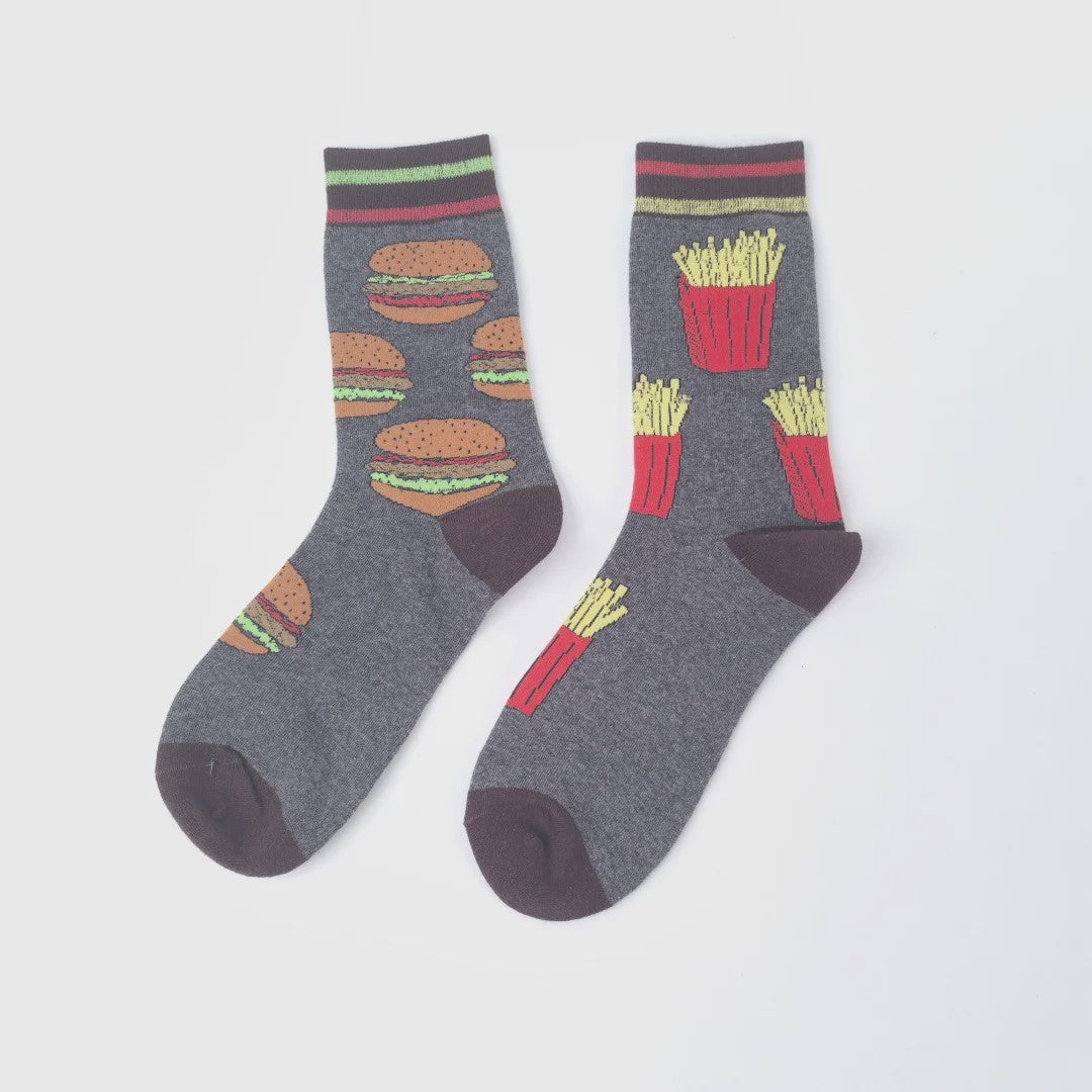Grappige Sokken met Frietjes & Ketchup Print - Unisex Mid-Calf Sokken