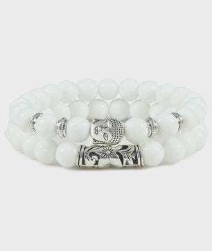 Set van 2 Houten Kralen Armbanden met Buddha & Natuursteen - Meditatie & Spirituele Sieraden