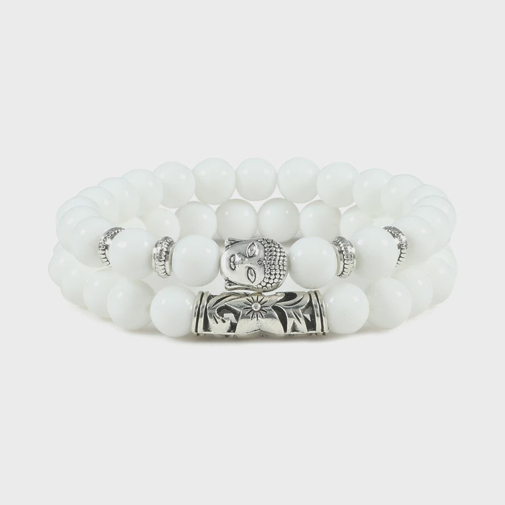 Set van 2 Houten Kralen Armbanden met Buddha & Natuursteen - Meditatie & Spirituele Sieraden