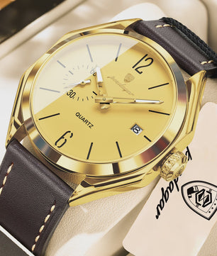 POEDAGAR Herenhorloge Leer - Zakelijk & Casual Kwarts Horloge met Datum & Waterdicht