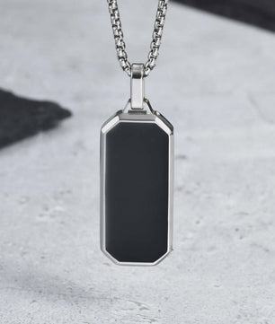 Stijlvolle RVS Hanger met Zwart Emaille - Geometric Dog Tag Ketting voor Mannen