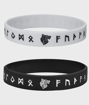 Mprainbow Heren Viking Rune Armband - Wolf Design, Zwart/Wit Siliconen Polsband