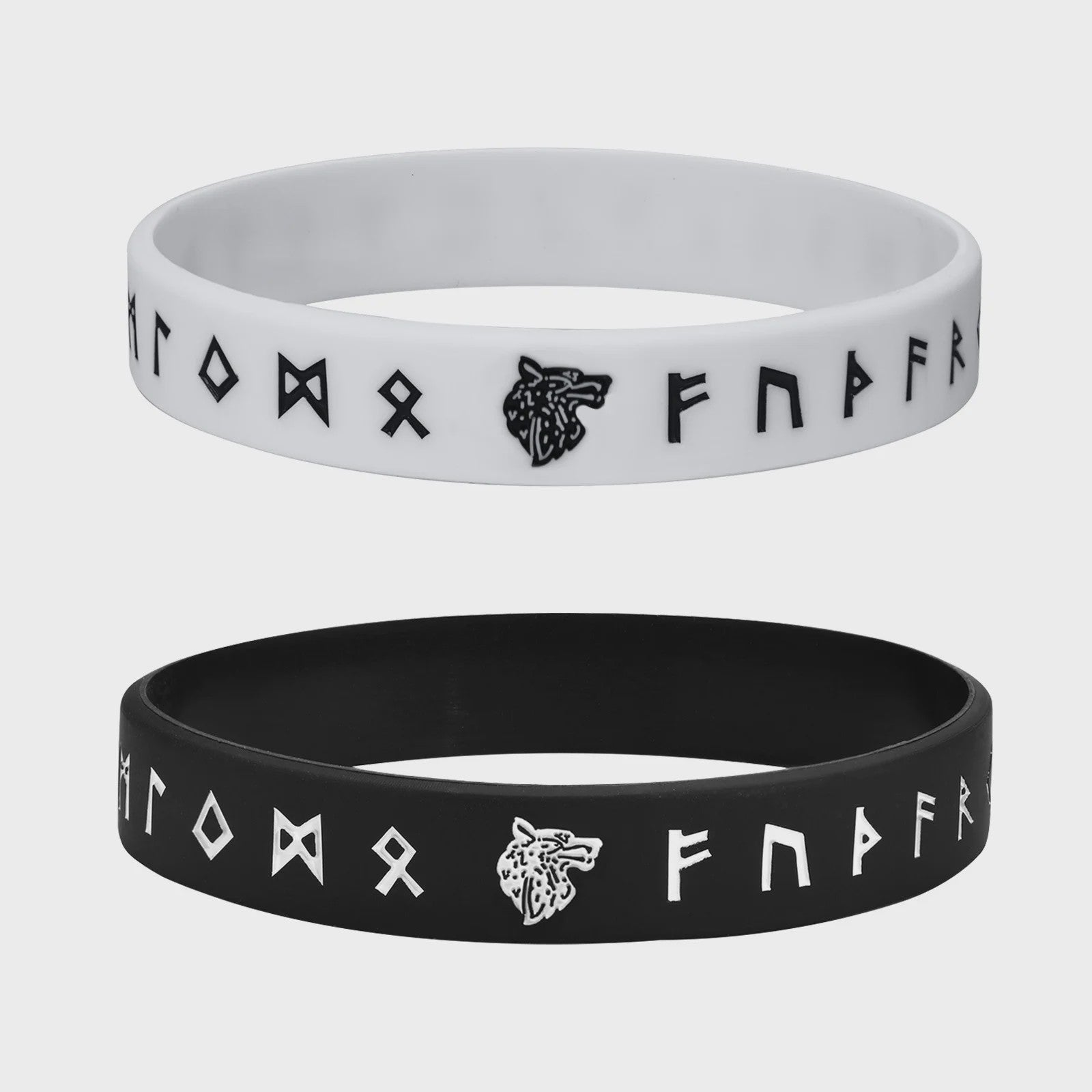 Mprainbow Heren Viking Rune Armband - Wolf Design, Zwart/Wit Siliconen Polsband