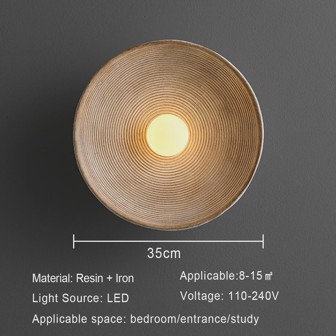 Nordic Wabi-Sabi Wandlamp Rond - Sfeervolle Resin Sconce voor Woonkamer & Slaapkamer