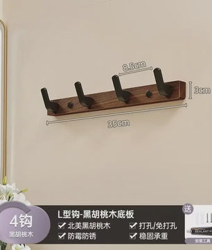 Houten Kapstok met Haken - Massief Walnoothout - Wandkapstok voor Jassen, Tassen & Sleutels