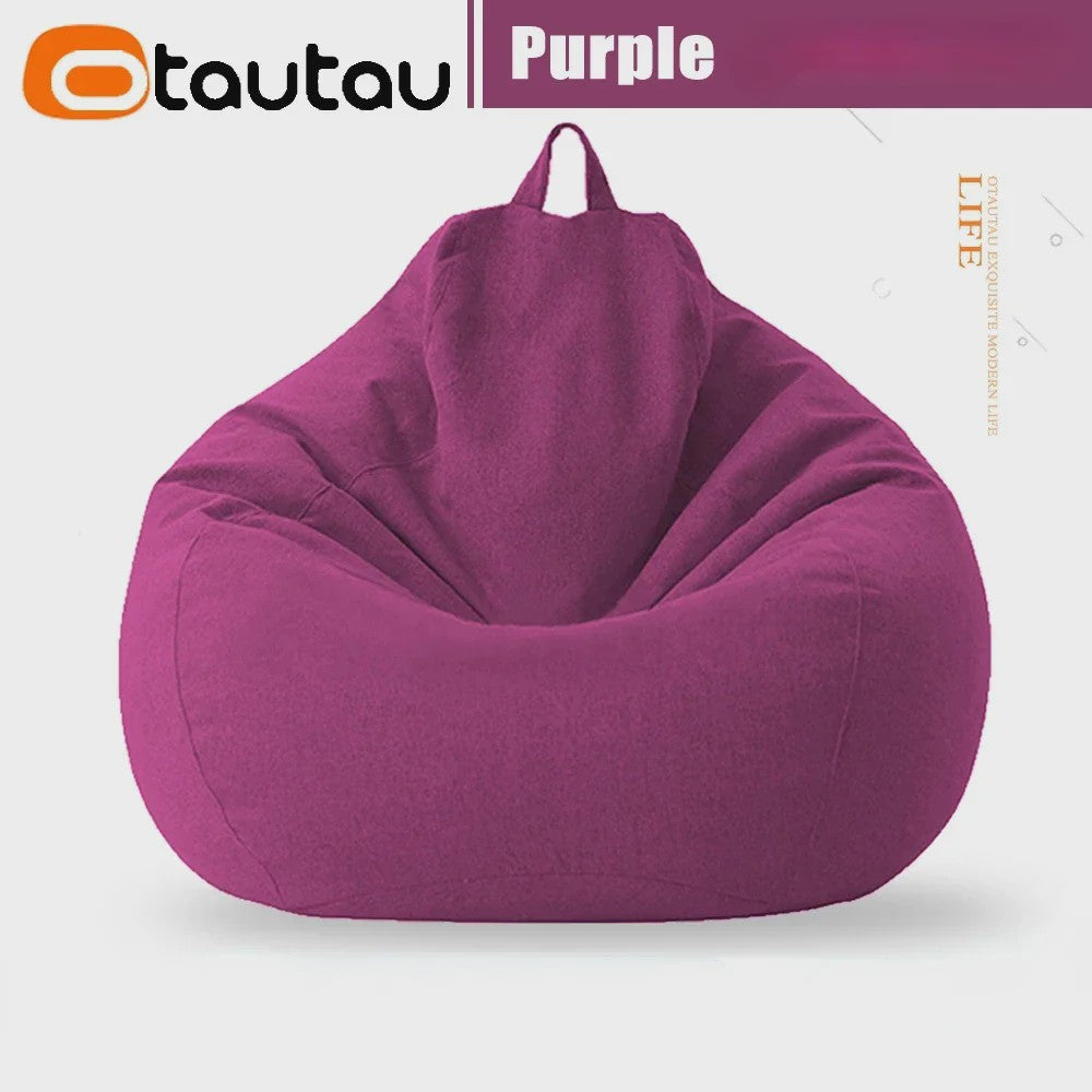 70cm Gevulde Beanbag Sofa van Katoen Linnen - Comfortabele Loungestoel voor Ontspanning