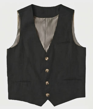Linnen Heren Gilet - Zomer Waistcoat V-hals Single Breasted Lichtgewicht