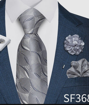 Luxe Heren Set: Paarse Paisley Stropdas, Manchetknopen, Pochet & Boutonnière - 8cm Breed