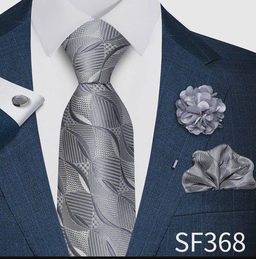 Luxe Heren Set: Paarse Paisley Stropdas, Manchetknopen, Pochet & Boutonnière - 8cm Breed