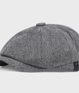 Vintage Heren Oktagonale Pet - Stijlvolle Visgraat & Streep Casual Hoed voor Dagelijks Gebruik