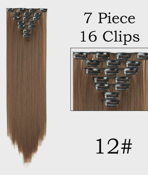 24 Inch Clip-in Haarverlenging - 7 Delig Set met 16 Clips - Synthetisch Recht Haar (Blond & Zwart)
