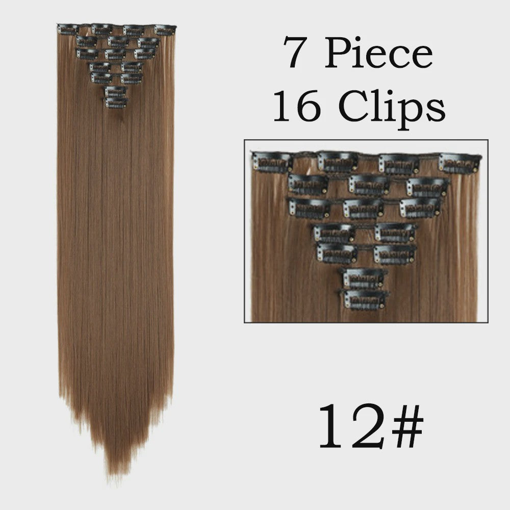 24 Inch Clip-in Haarverlenging - 7 Delig Set met 16 Clips - Synthetisch Recht Haar (Blond & Zwart)
