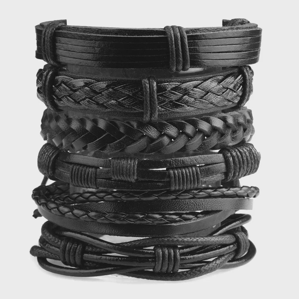 Heren Leren Armbanden Set - Viking, Gothic & Punk Stijl - Multilayer Vintage